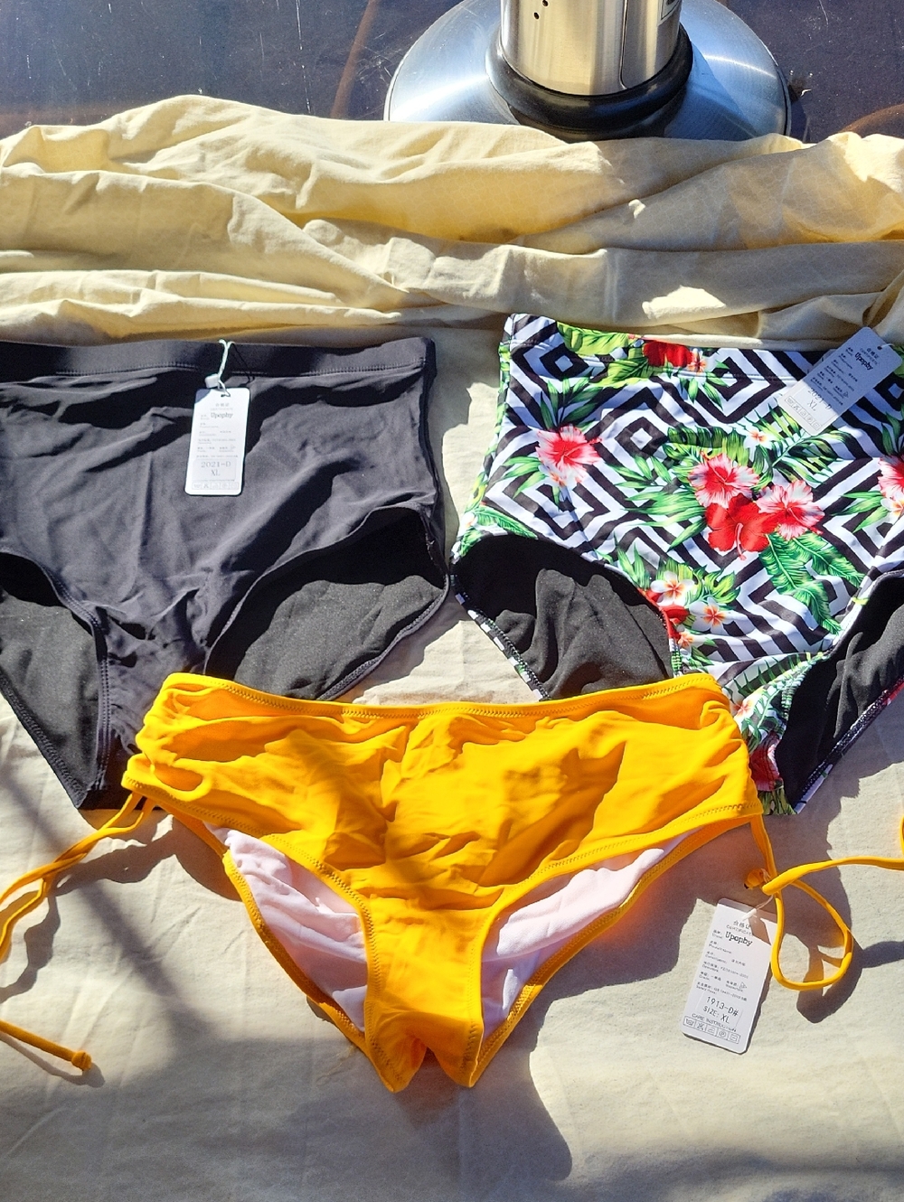 3-Pack Bikini Bottoms - Black, Floral, Yellow